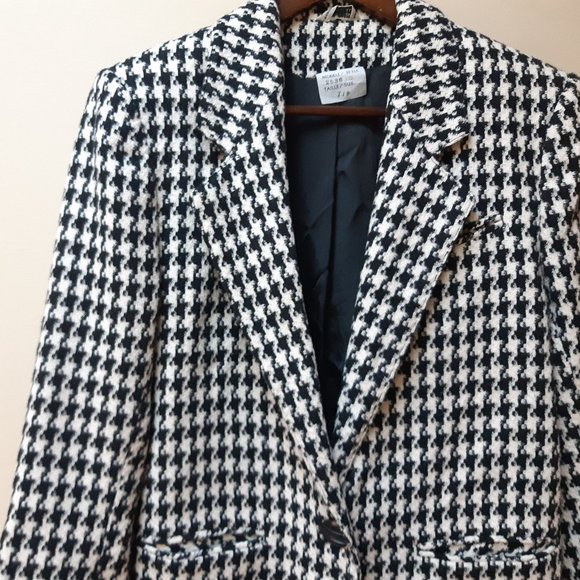 vintage gingham print blazer / wool blend plaid jacket - Picture 3 of 4